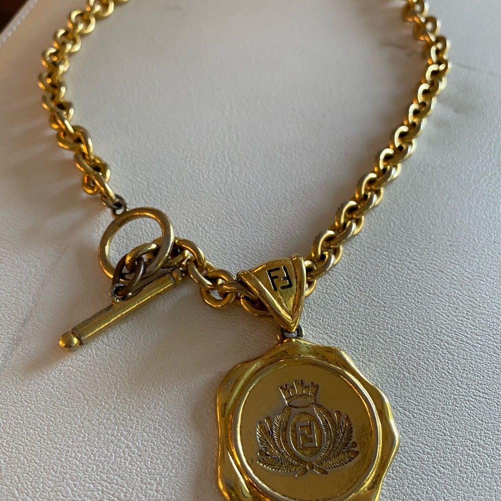 FENDI GOLD FF logo charm NECKLACE